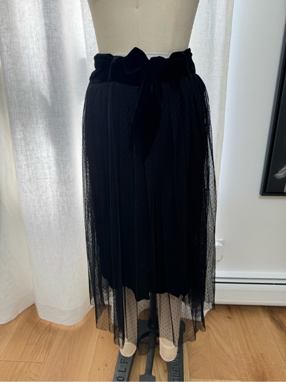 The Kooples Black Tulle Midi Skirt with Velvet Bow